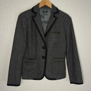 J. Crew Wool Grey Blazer Equestrian Preppy Schoolboy Black Trim Buttons Fall
